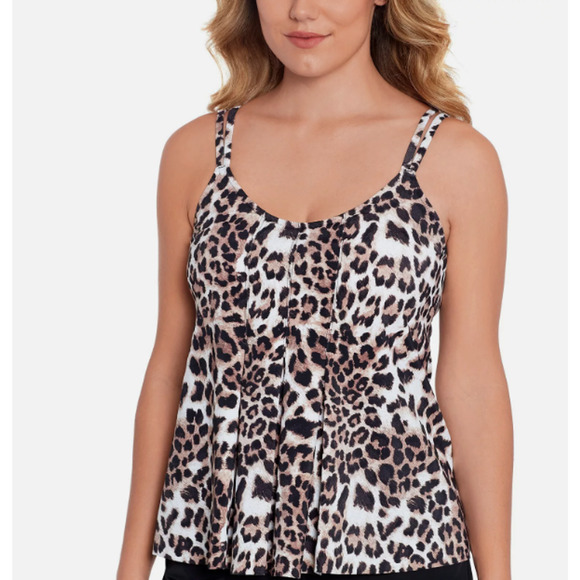 Swim Solutions Women's Hidden Spots Printed Pleat Front Tankini Top Size 8 12261 - Picture 1 of 2